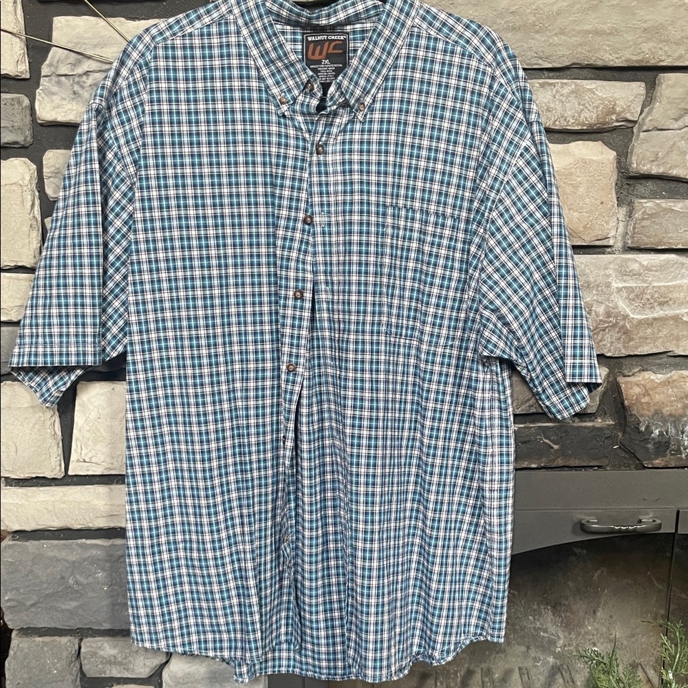 Men's Blue Plaid Short Sleeve Shirt